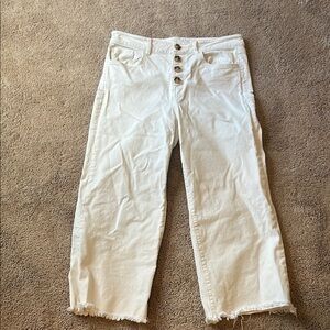 LOFT Cream Button-Fly Ankle Jeans